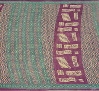 Vintage Saree 100% Pure Cotton Purple Zig-Zag Printed Scrap Sari For Craft