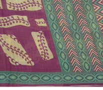 Vintage Saree 100% Pure Cotton Purple Zig-Zag Printed Scrap Sari For Craft