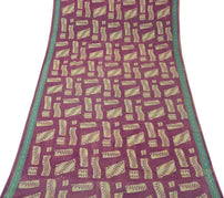 Vintage Saree 100% Pure Cotton Purple Zig-Zag Printed Scrap Sari For Craft