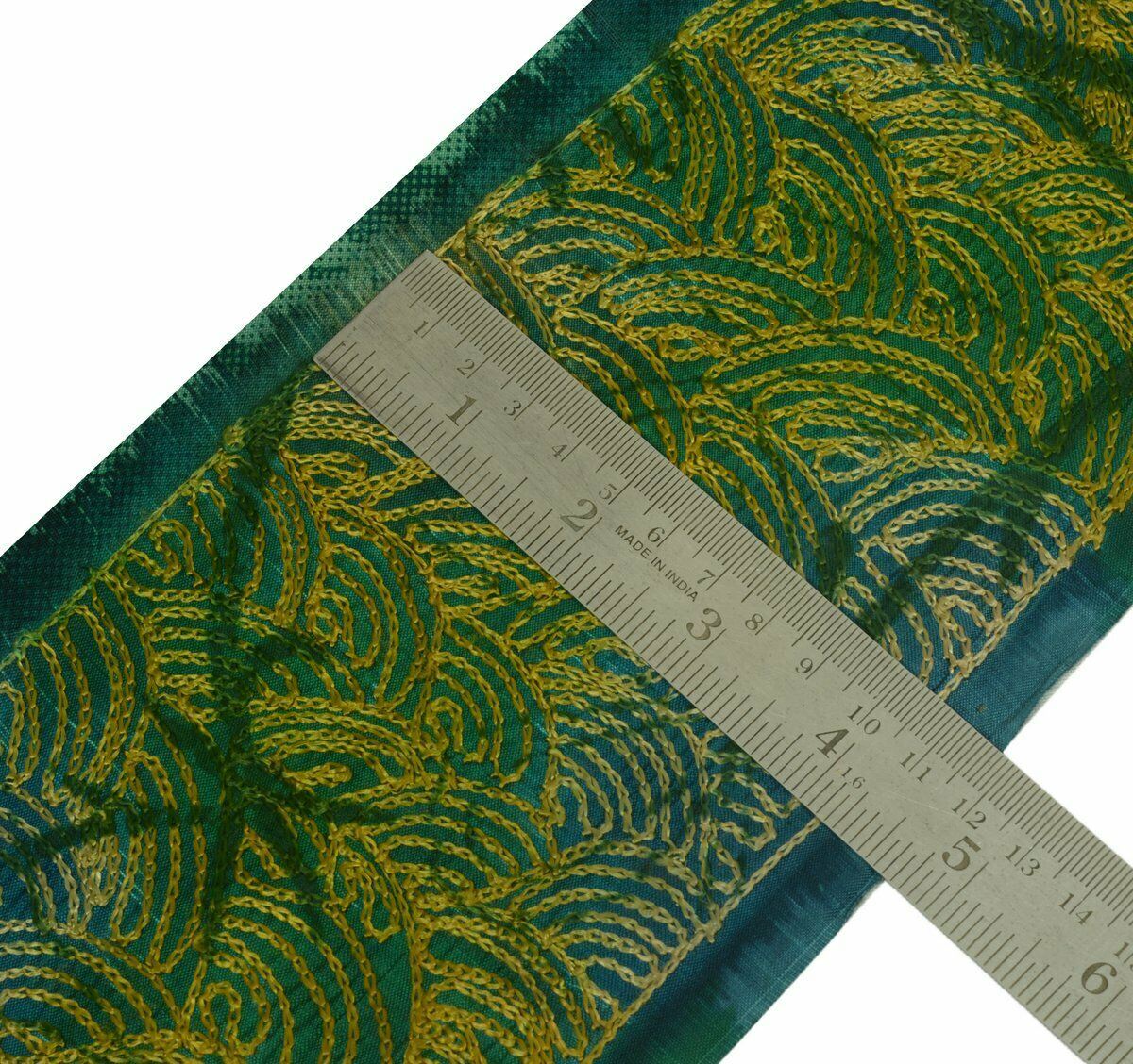 Vintage Saree Border Indian Craft Trim Antique Lace Embroidered Green Multi