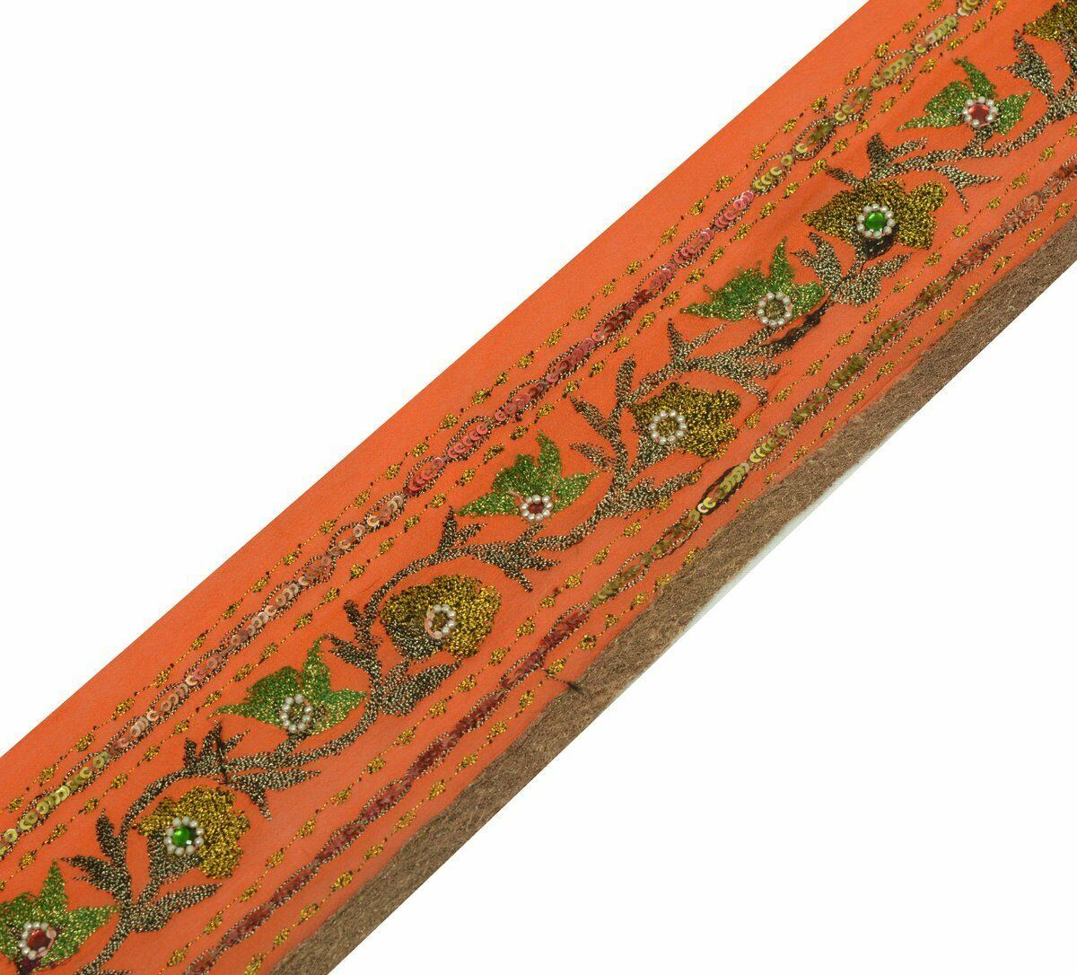 Vintage Saree Border Indian Craft Trim Antique Lace Embroidered Beaded Orange