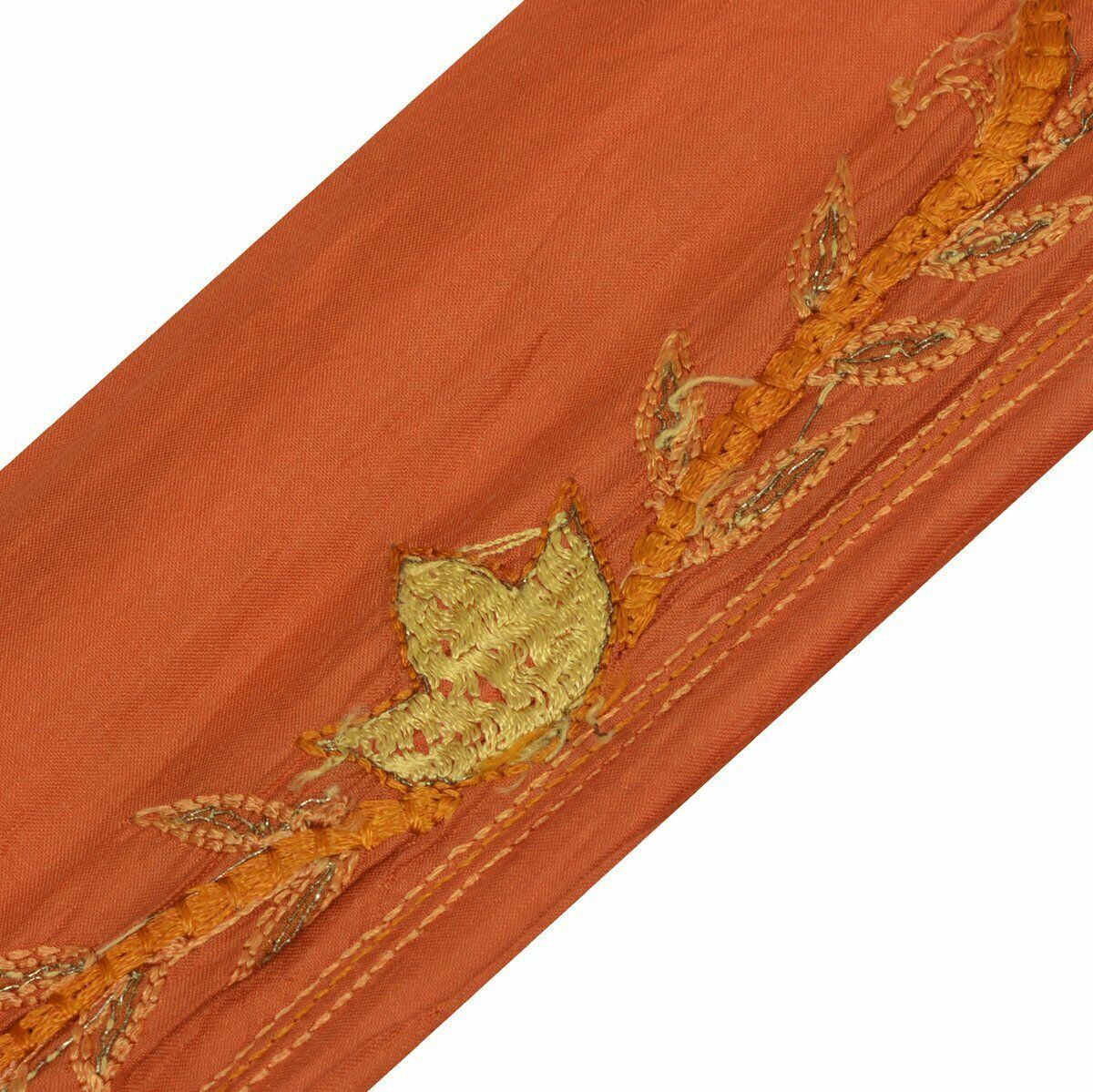 Vintage Sari Border Indian Craft Trim Antique Lace Hand Embroidered Rust Ribbon