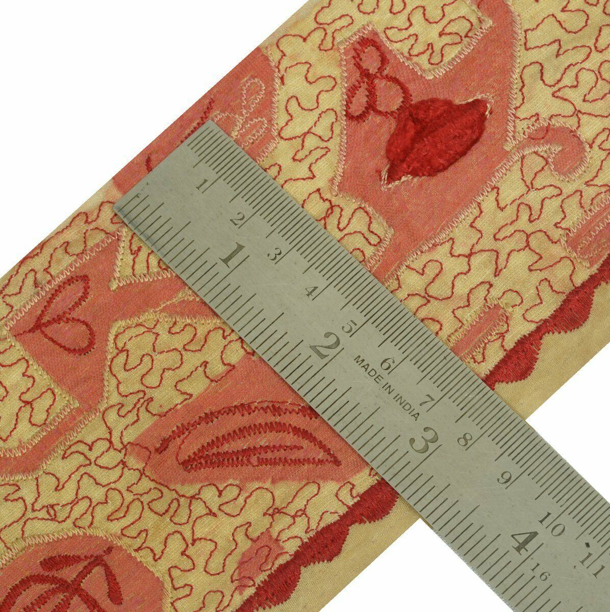 Vintage Saree Border Indian Craft Trim Antique Lace Embroidered Woven Red Cream