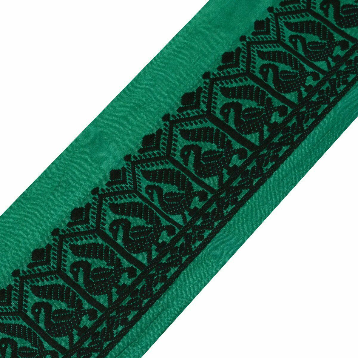 Vintage Saree Border Indian Craft Trim Antique Lace Woven Birds Green Ribbon