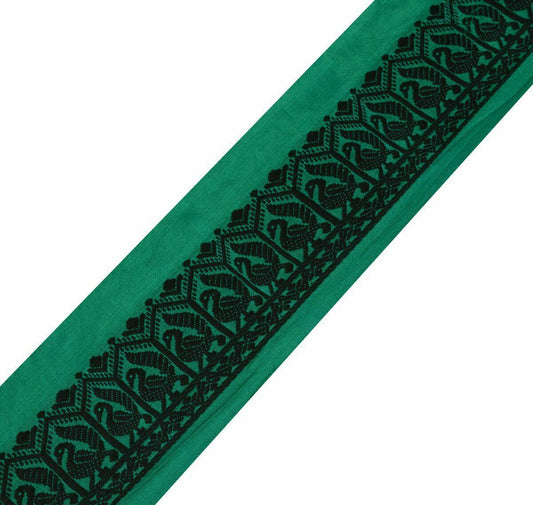 Vintage Saree Border Indian Craft Trim Antique Lace Woven Birds Green Ribbon
