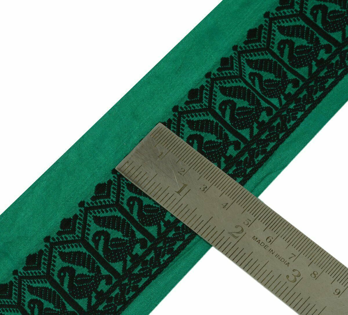 Vintage Saree Border Indian Craft Trim Antique Lace Woven Birds Green Ribbon