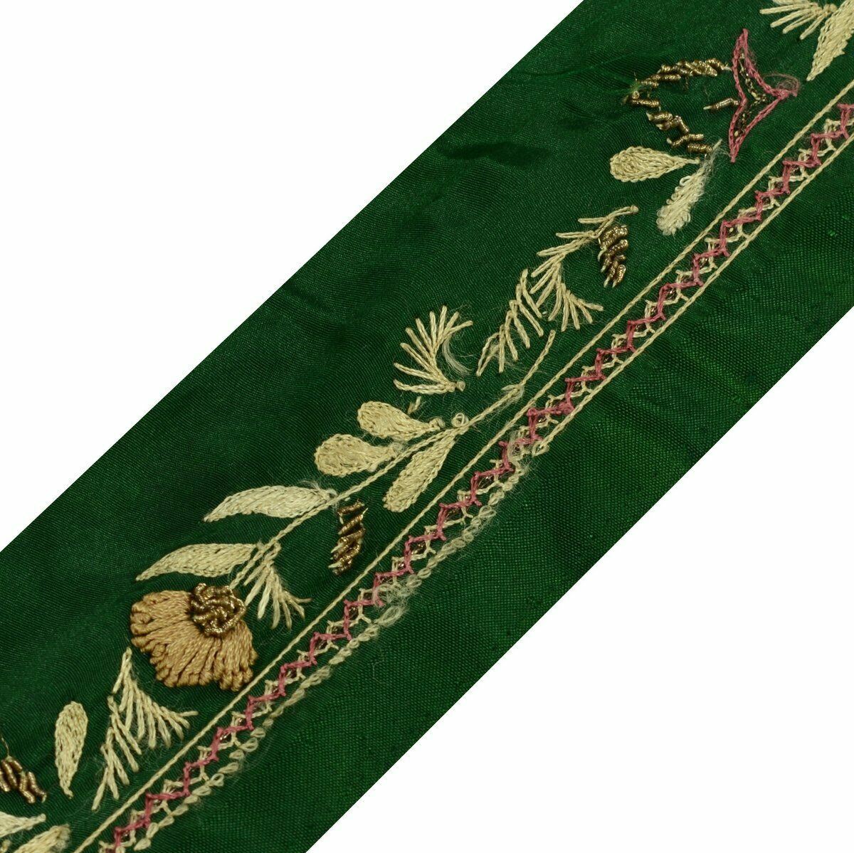 Vintage Saree Border Craft Trim Lace Hand Embroidered Beaded Green Riboon