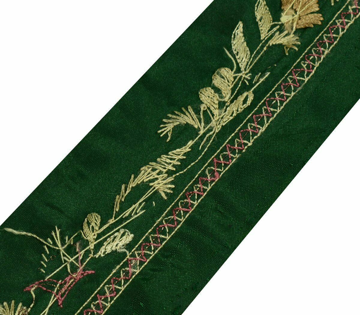 Vintage Saree Border Craft Trim Lace Hand Embroidered Beaded Green Riboon