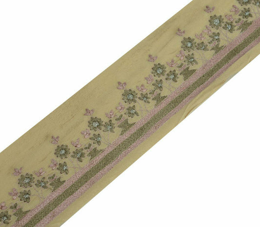 Vintage Saree Border Indian Craft Trim Antique Lace Floral Embroidered Brown