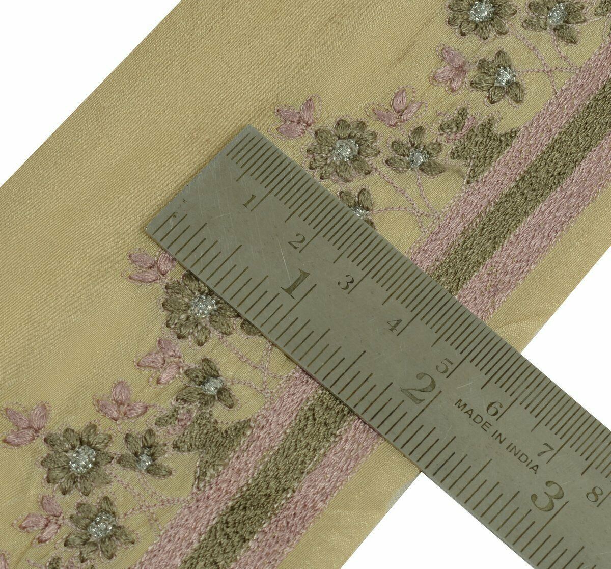 Vintage Saree Border Indian Craft Trim Antique Lace Floral Embroidered Brown