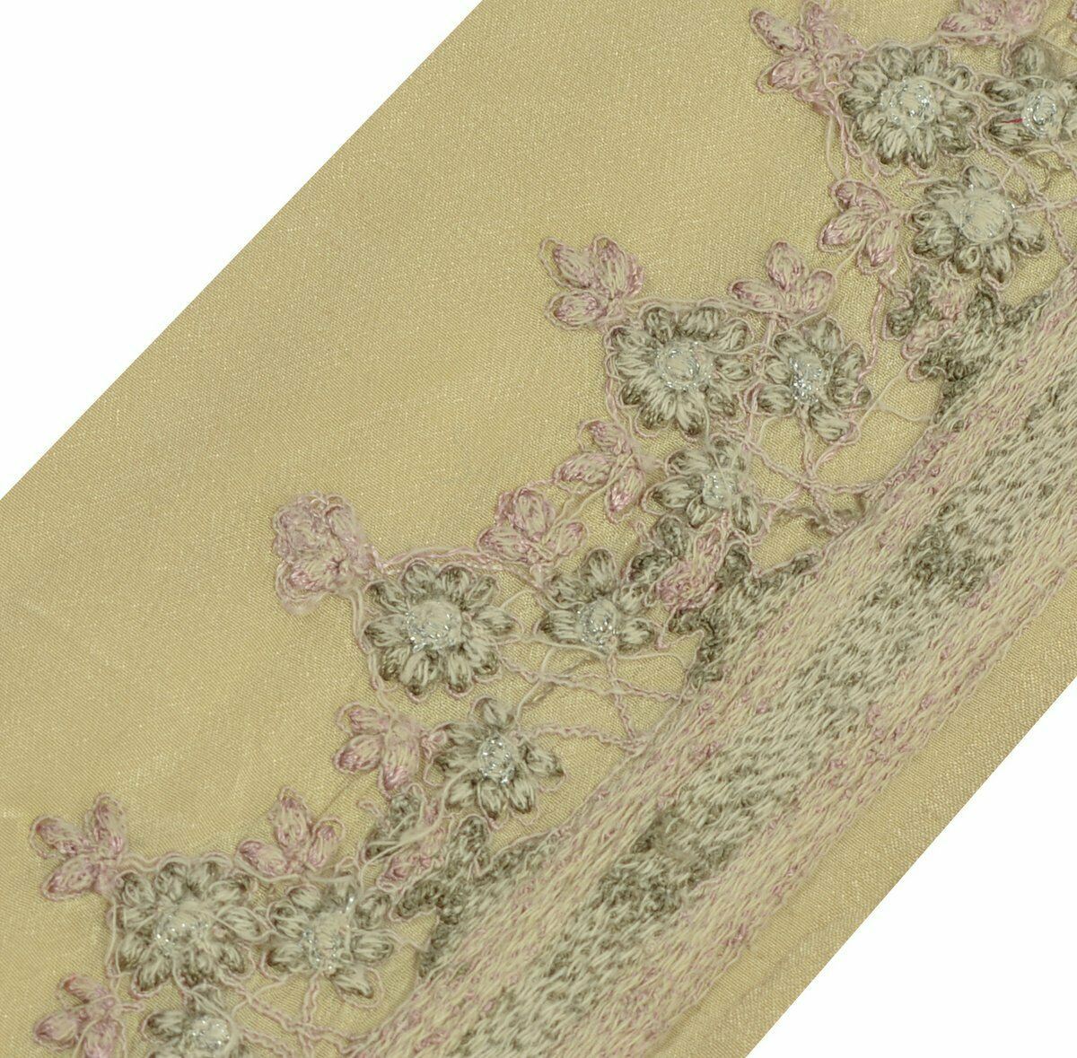 Vintage Saree Border Indian Craft Trim Antique Lace Floral Embroidered Brown