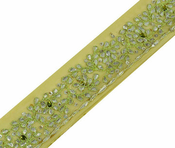 Vintage Saree Border Indian Craft Trim Antique Lace Hand Beaded Gota Patti Green