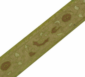 Vintage Saree Border Indian Craft Trim Antique Lace Embroidered Green Ribbon
