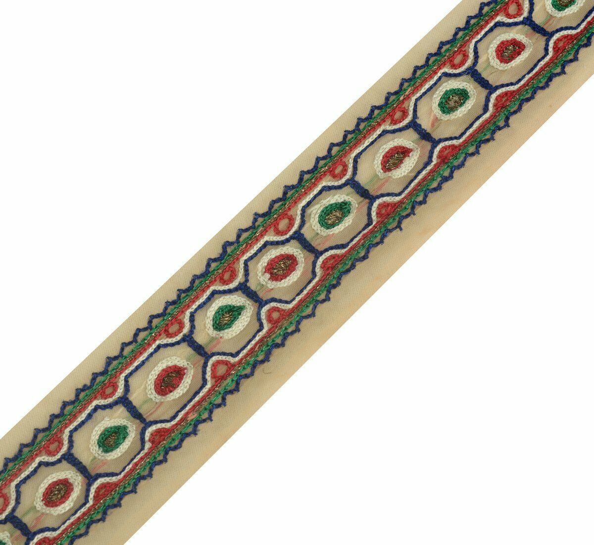 Vintage Saree Border Craft Trim Lace Multi Color Thread Embroidered Ribbon