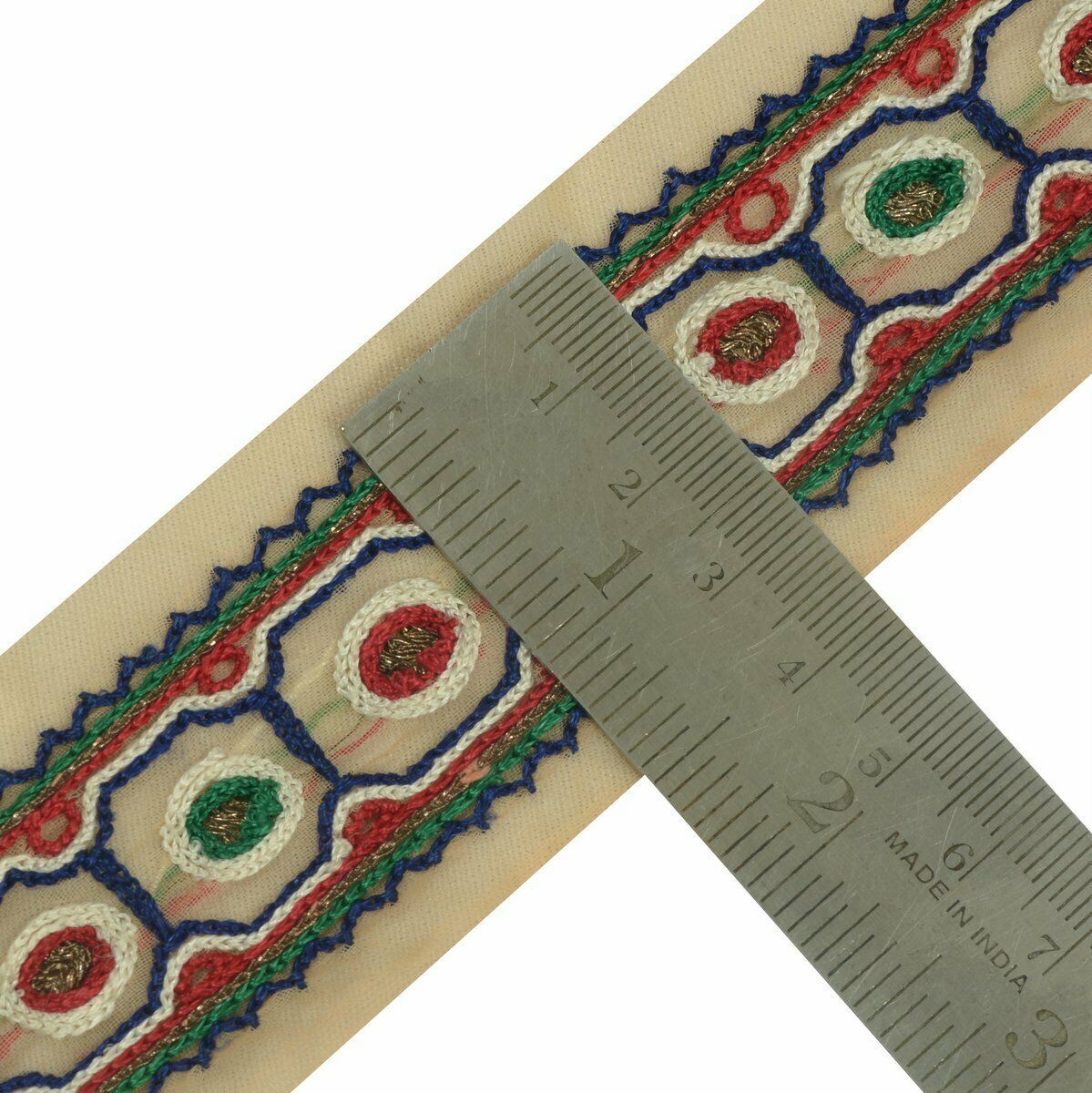 Vintage Saree Border Craft Trim Lace Multi Color Thread Embroidered Ribbon