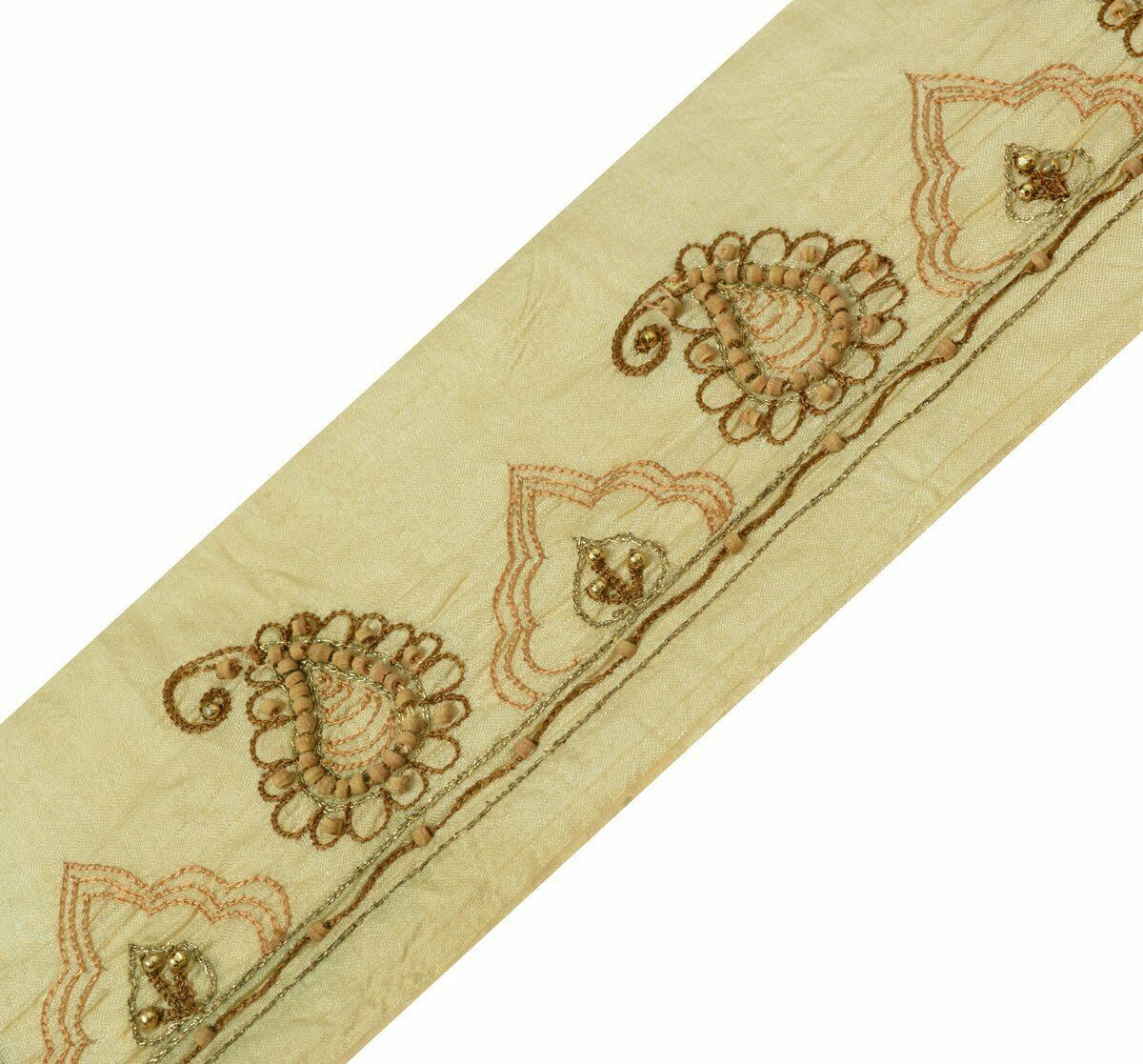 Vintage Saree Border Indian Craft Trim Antique Hand Beaded Wooden Beads Lace