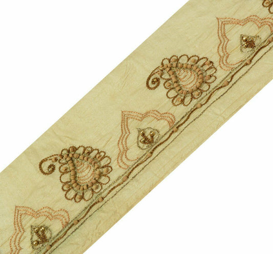 Vintage Saree Border Indian Craft Trim Antique Hand Beaded Wooden Beads Lace