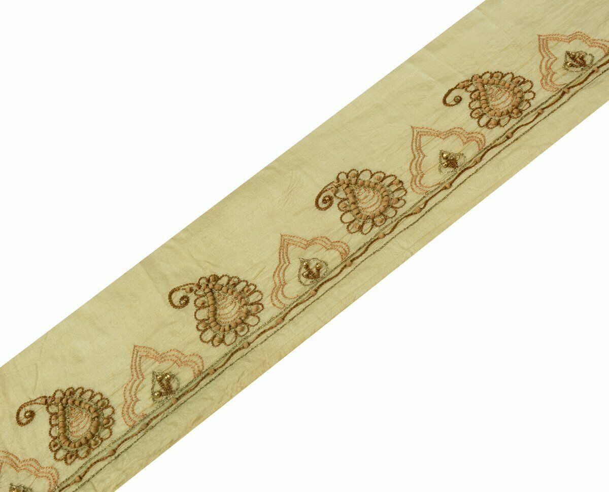 Vintage Saree Border Indian Craft Trim Antique Hand Beaded Wooden Beads Lace