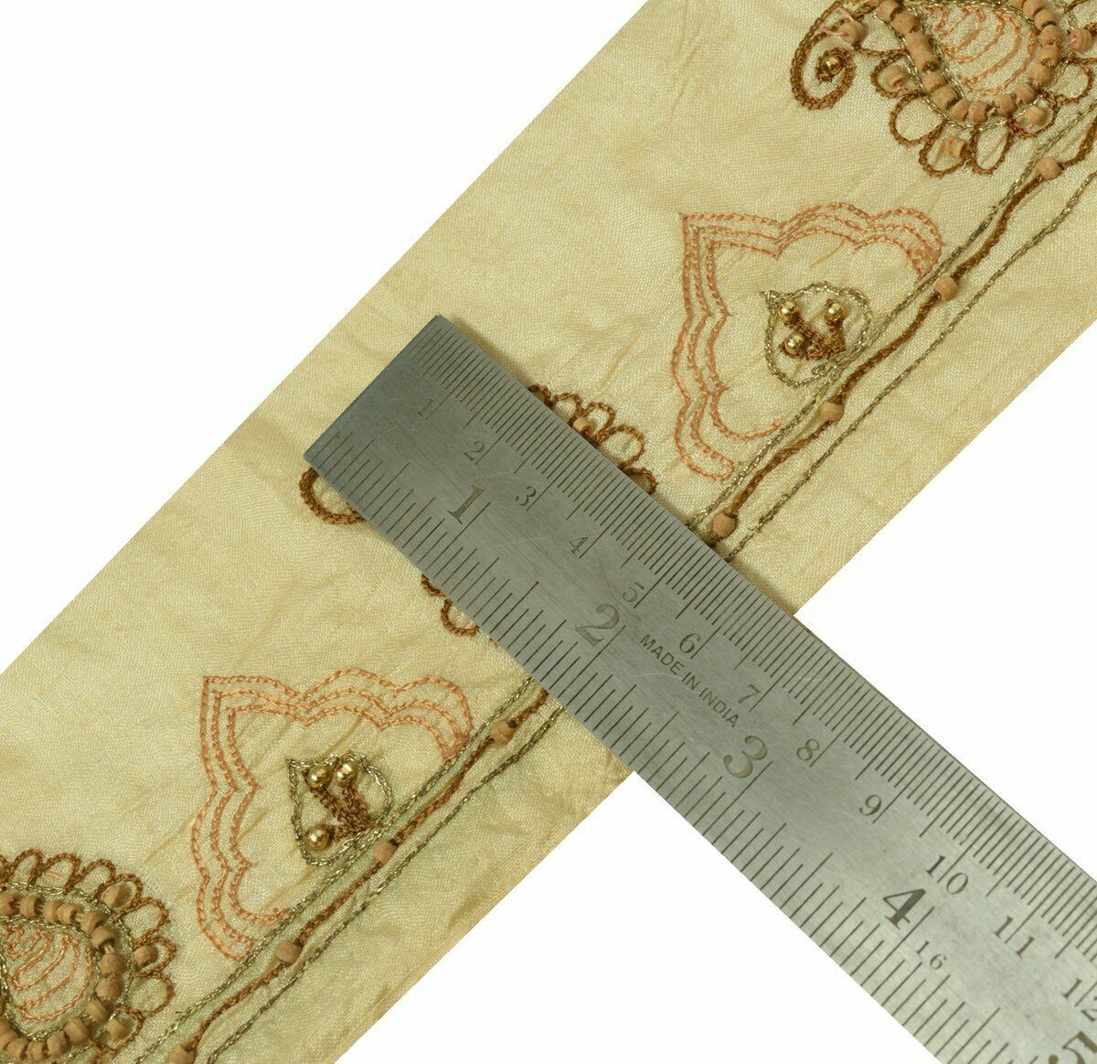 Vintage Saree Border Indian Craft Trim Antique Hand Beaded Wooden Beads Lace