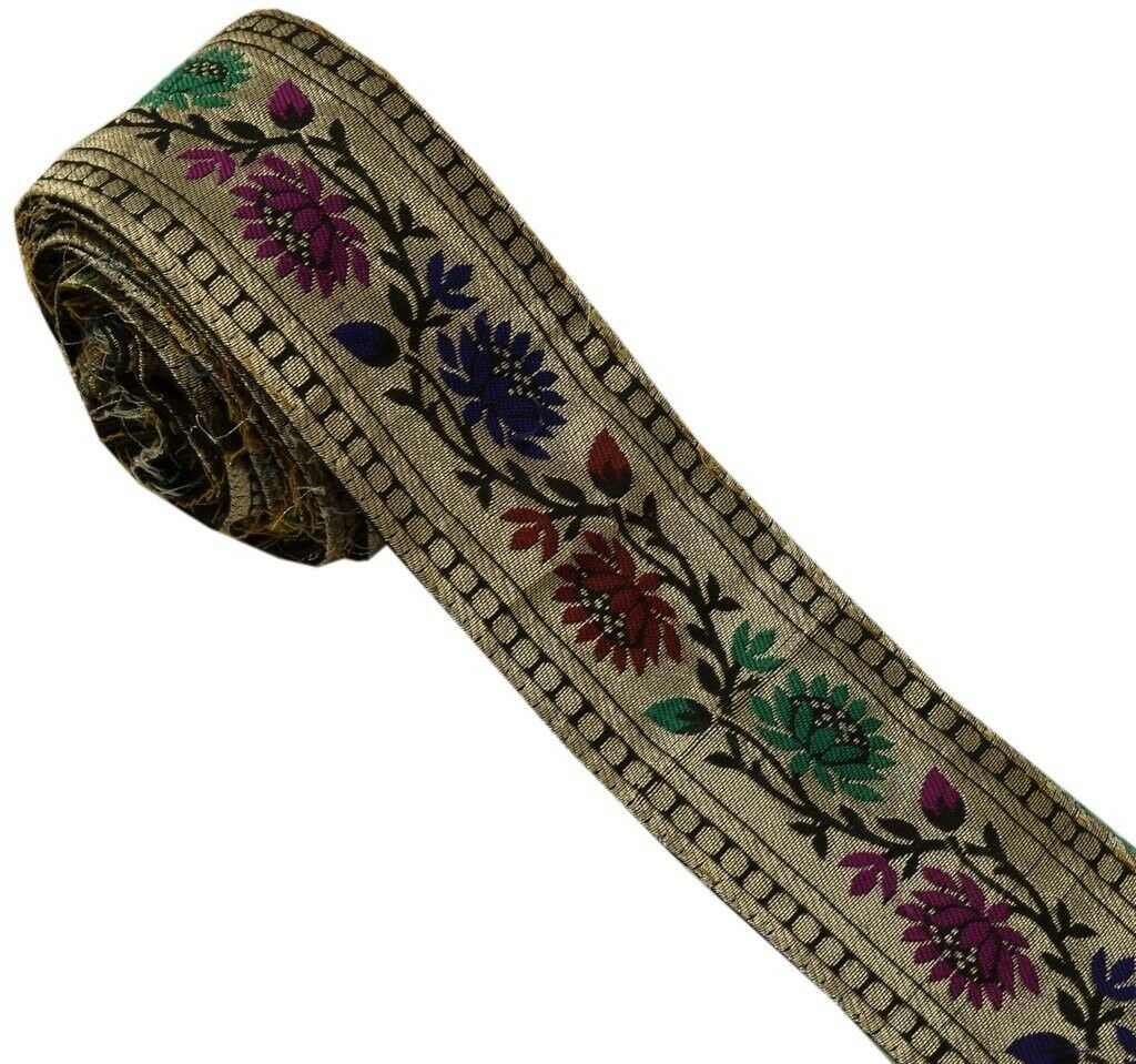 Vintage Sari Border Indian Craft Sewing Trim Zari Woven Menedaar Ribbon Lace