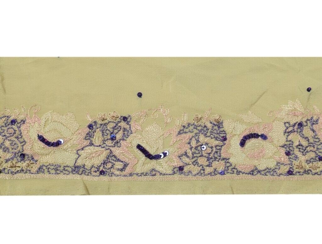 2" W Vintage Sari Border Indian Craft Sewing Trim Embroidered Ribbon Lace Cream
