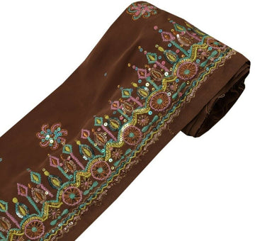 Vintage Sari Border Indian Craft Trim Hand Beaded Embroidered Ribbon Lace Brown