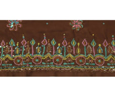 Vintage Sari Border Indian Craft Trim Hand Beaded Embroidered Ribbon Lace Brown