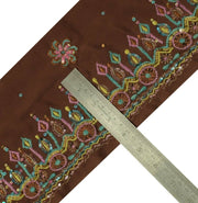 Vintage Sari Border Indian Craft Trim Hand Beaded Embroidered Ribbon Lace Brown