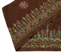 Vintage Sari Border Indian Craft Trim Hand Beaded Embroidered Ribbon Lace Brown