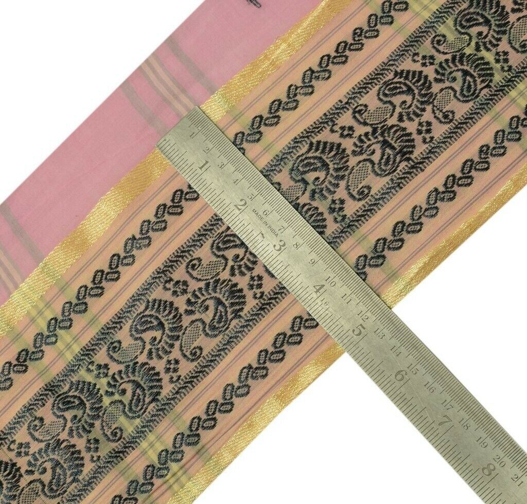 5" W Vintage Sari Border Indian Craft Sewing Trim Woven Pure Cotton Ribbon Lace