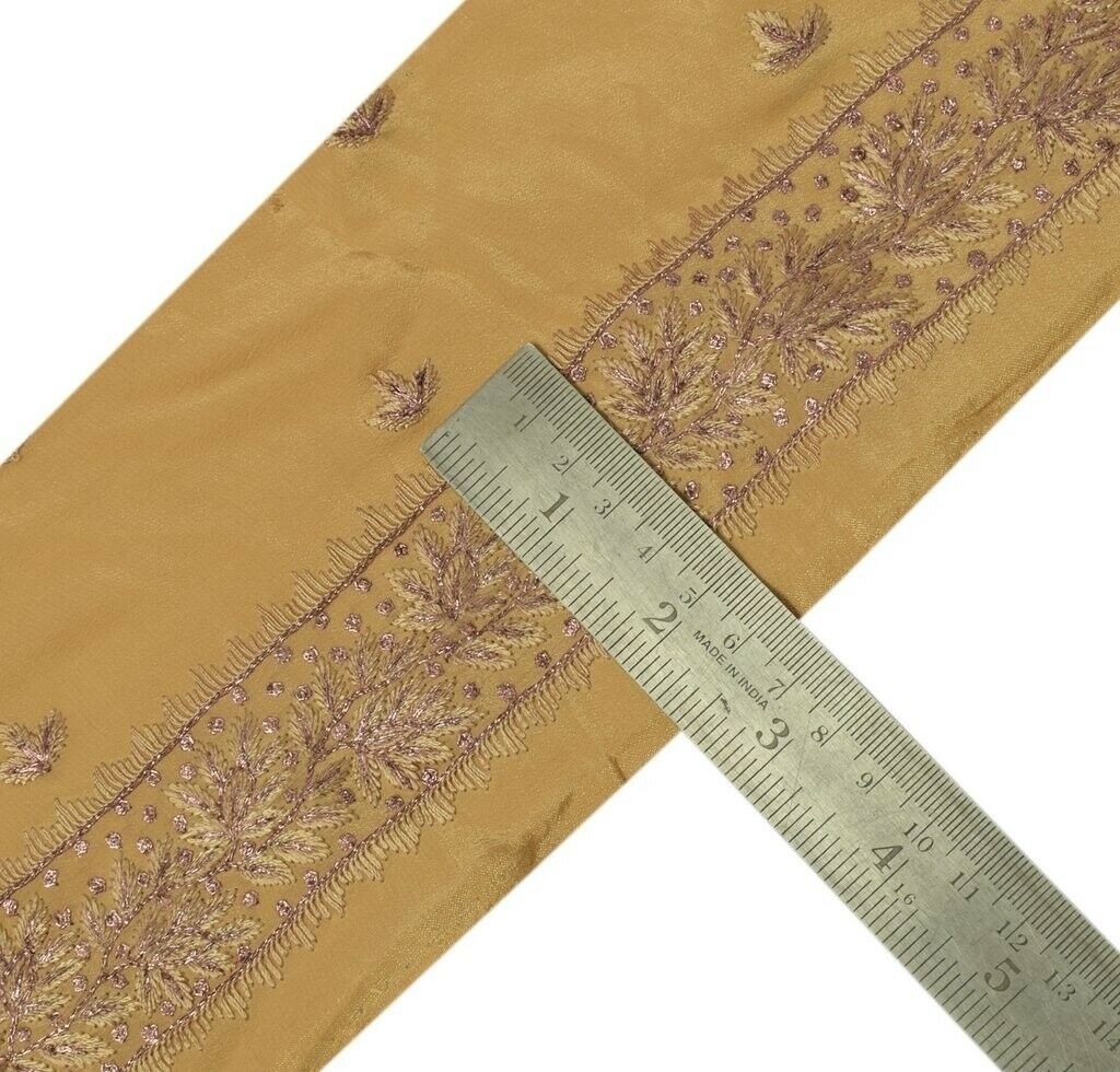 Vintage Sari Border Indian Craft Sewing Trim Embroidered Ribbon Lace Light Brown