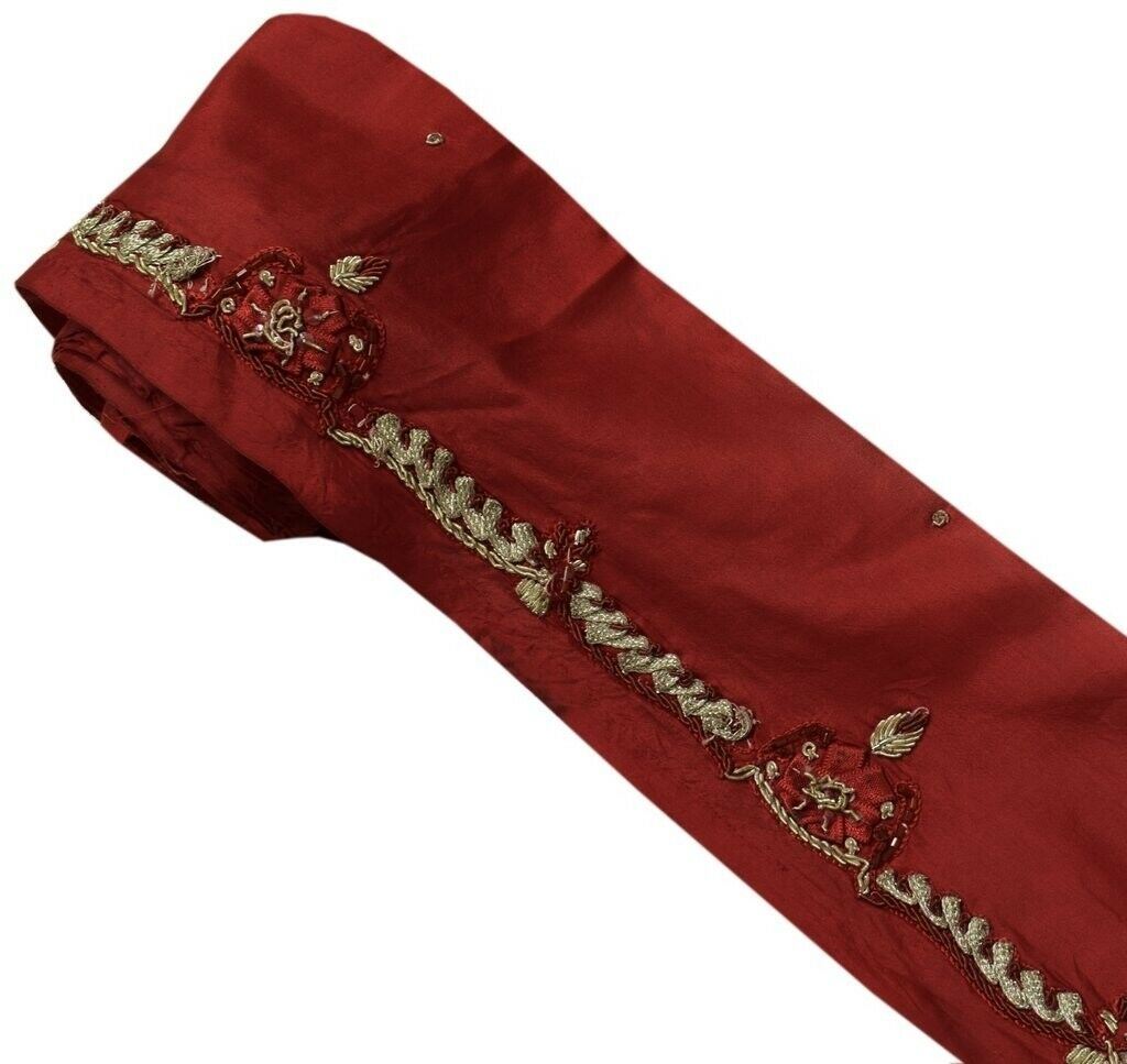 Vintage Sari Border Indian Craft Sewing Trim Hand Beaded Ribbon Lace Deep Red