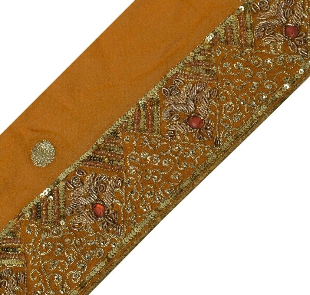 2" W Vintage Sari Border Indian Craft Trim Hand Beaded Embroidered Ribbon Lace