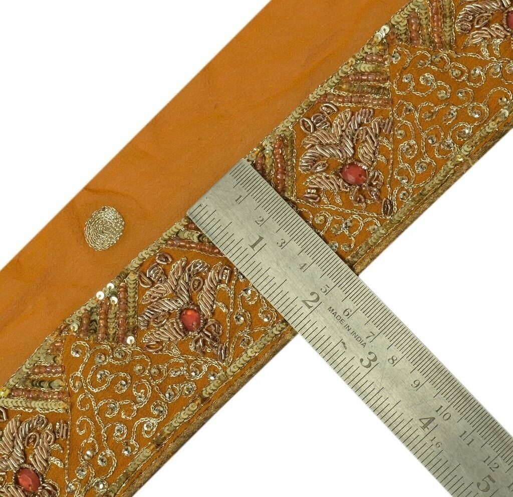 2" W Vintage Sari Border Indian Craft Trim Hand Beaded Embroidered Ribbon Lace