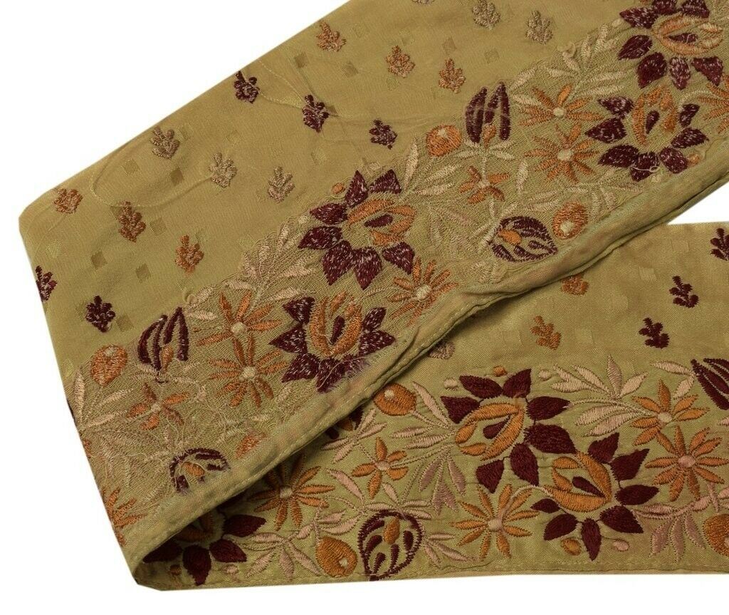 Vintage Sari Border Indian Craft Sewing Trim Embroidered Ribbon Lace Light Brown