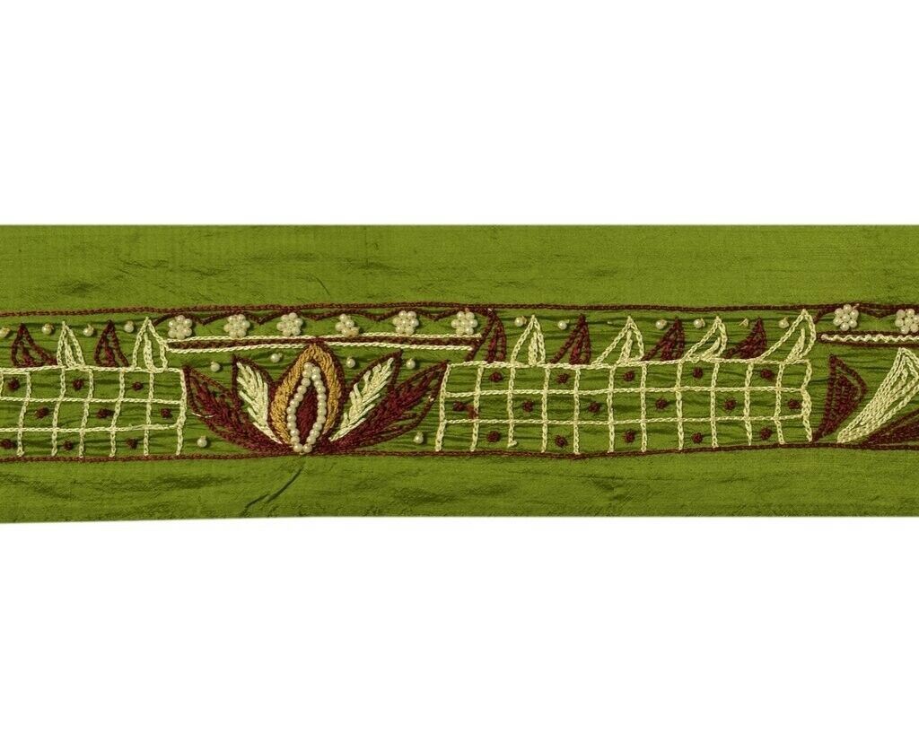 Vintage Sari Border Indian Craft Sewing Trim Embroidered Beaded Pearls Lace