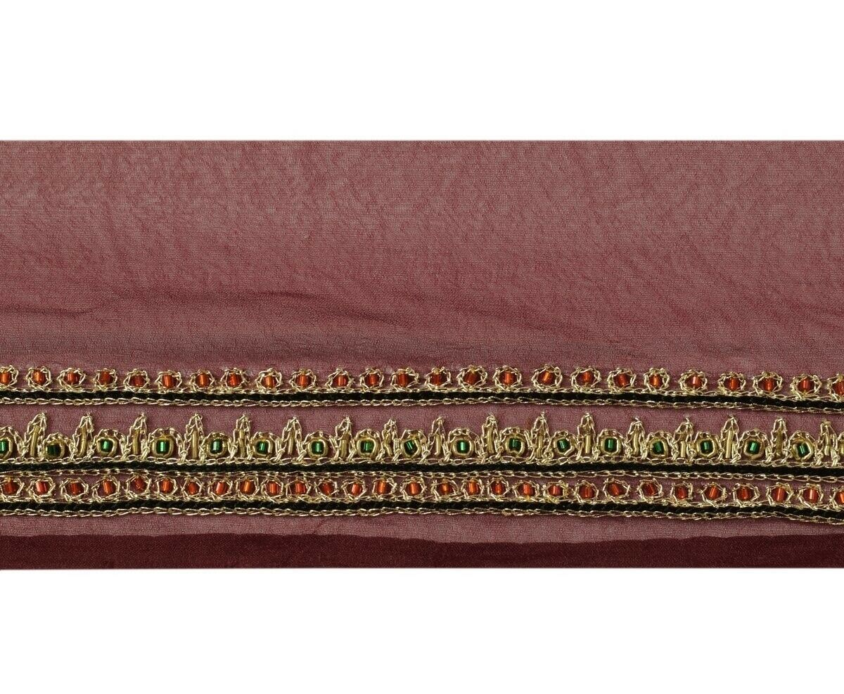 Vintage Sari Border Indian Craft Trim Hand Beaded Embroidered Ribbon Lace Maroon