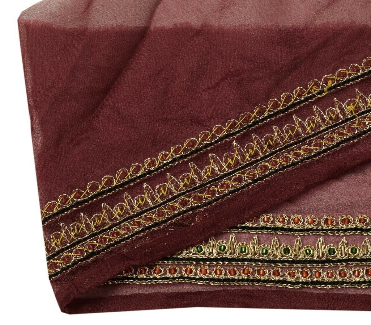 Vintage Sari Border Indian Craft Trim Hand Beaded Embroidered Ribbon Lace Maroon