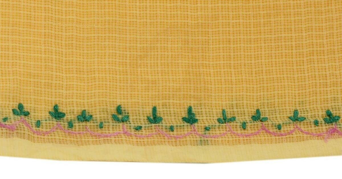 Vintage Indian Saree 100% Pure Cotton Hand Embroidered Scrap Fabric for Craft