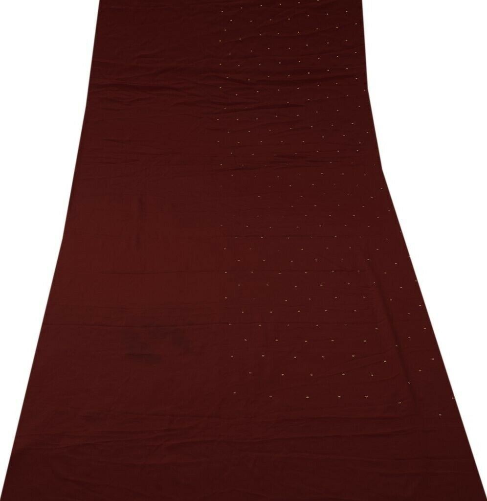 Blend Crepe Vintage Sari Remnant Scrap Sequins Fabric for Sewing Craft Maroon