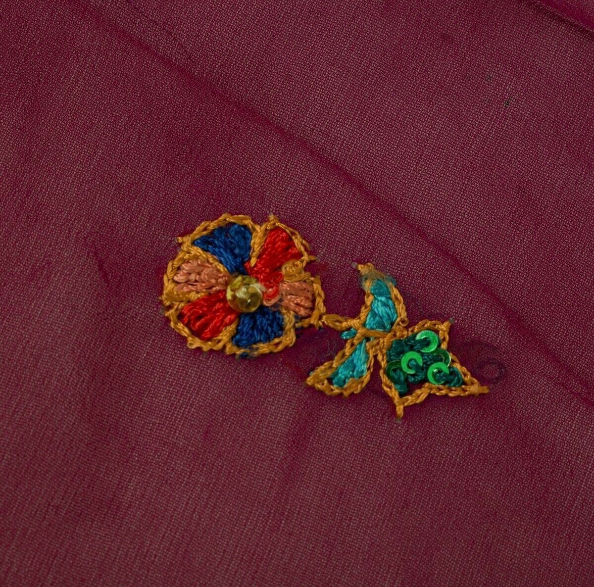 Pure Georgette Silk Embroidered Vintage Sari Remnant Scrap Fabric for Sew Craft