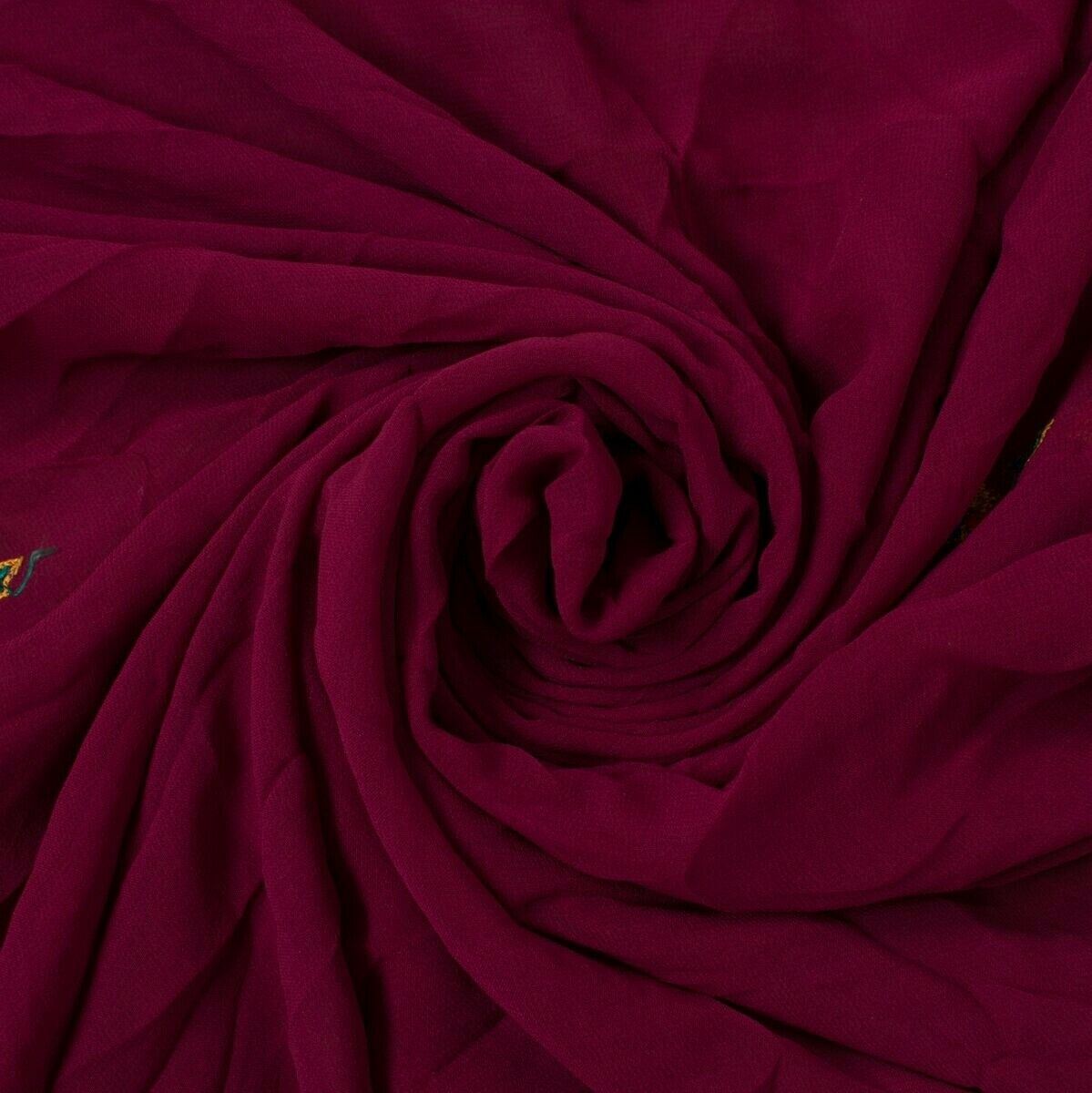 Pure Georgette Silk Embroidered Vintage Sari Remnant Scrap Fabric for Sew Craft