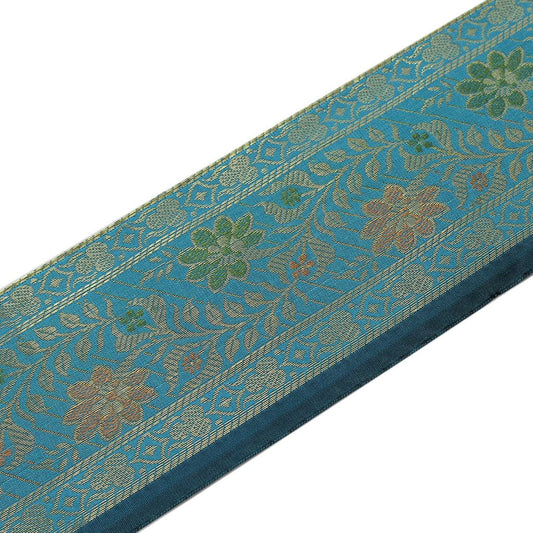 3 Yard Woven Zari Brocade Indian Faux Silk Border Trim Lace Ribbon Turquoise Blu