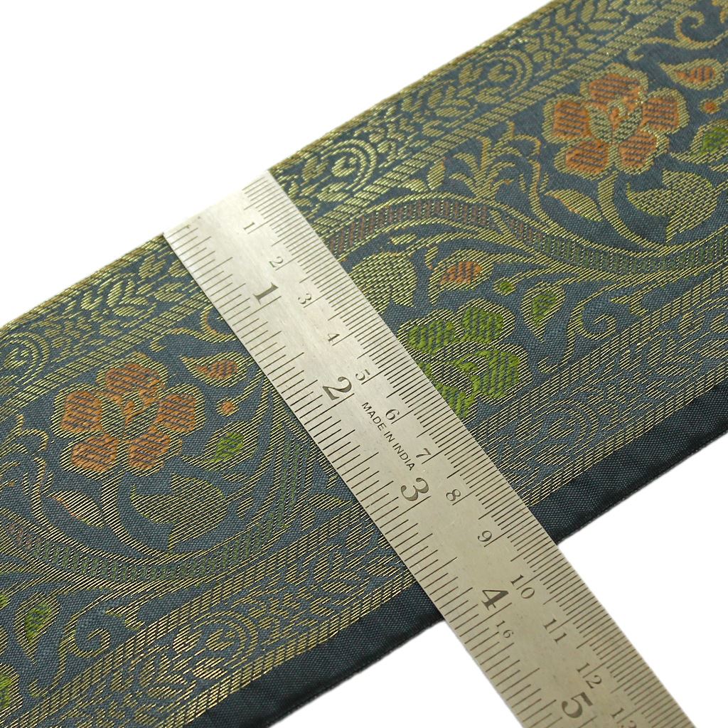 3 Yard Woven Zari Brocade Indian Faux Silk Border Trim Lace Ribbon Gray