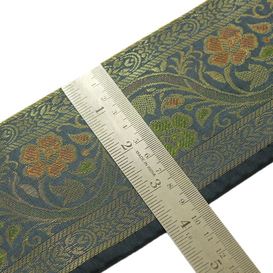 3 Yard Woven Zari Brocade Indian Faux Silk Border Trim Lace Ribbon Gray