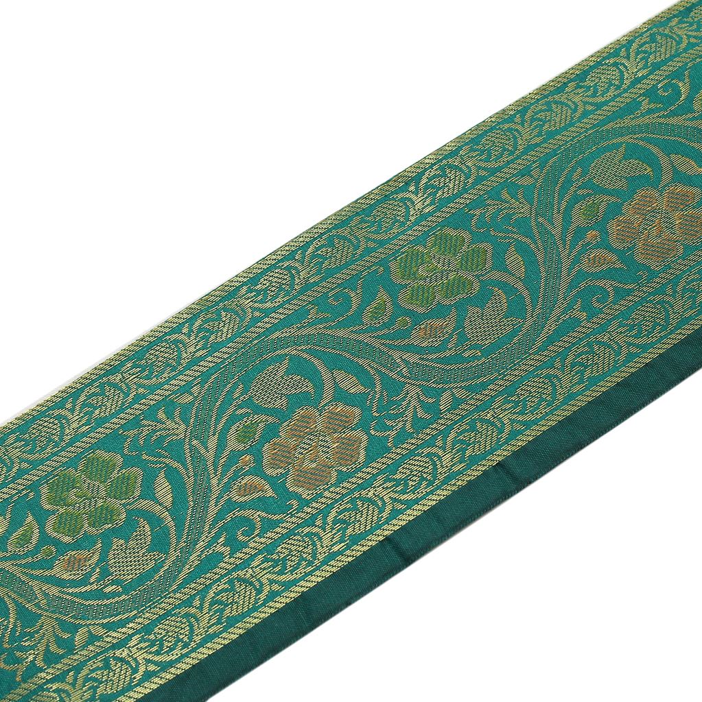 3 Yard Woven Zari Brocade Indian Faux Silk Border Trim Lace Ribbon Teal Green