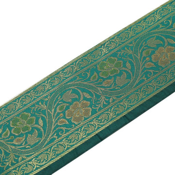 3 Yard Woven Zari Brocade Indian Faux Silk Border Trim Lace Ribbon Teal Green