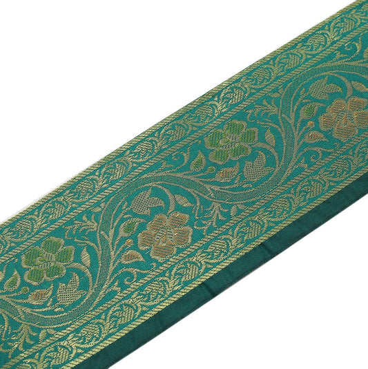 3 Yard Woven Zari Brocade Indian Faux Silk Border Trim Lace Ribbon Teal Green