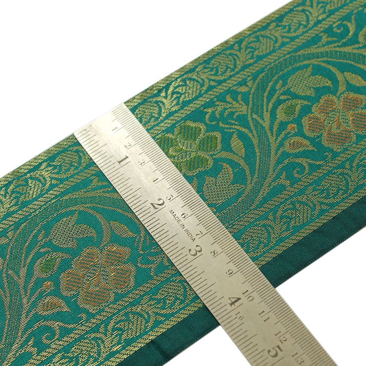 3 Yard Woven Zari Brocade Indian Faux Silk Border Trim Lace Ribbon Teal Green