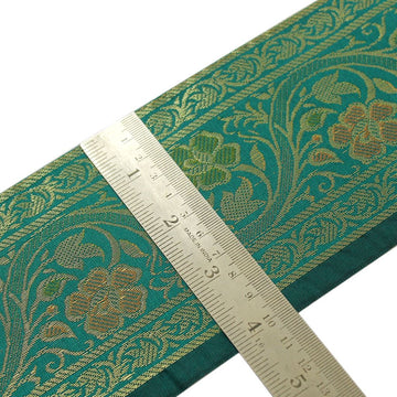 3 Yard Woven Zari Brocade Indian Faux Silk Border Trim Lace Ribbon Teal Green